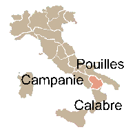 Situation de la région Basilicate: au sud des Pouilles, au Nord de la Calabre et à l' est de la Campanie